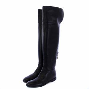 Sergio Rossi ロングブーツ ニーハイブーツ チャンキーヒール レザー 34.5 21.5cm 黒 ブラック