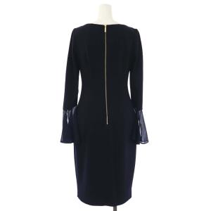 Calvin Klein ワンピース 袖口切替 シアー ひざ丈 長袖 タイト 2 XS 紺 ネイビー