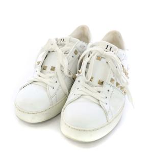 スニーカー シューズ ロックスタッズ レースアップ レザー 白 ホワイト  