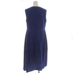 ENFOLD フレアワンピース ギャザー ミモレ ロング ノースリーブ 無地 麻 リネン 36 S 青 ブルー