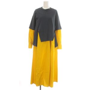 22SS クラッシック天竺 T SHIRTレイヤードDRESS セットアップ ワンピース シャツ ロング 36 S 黄色 グレー