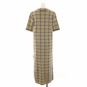 TAN ワンピース ニットワンピ ロング チェック スリット ハイネック ボトルネック ショートスリーブ TN19SS009 M 黄色