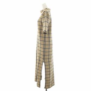 TAN ワンピース ニットワンピ ロング チェック スリット ハイネック ボトルネック ショートスリーブ TN19SS009 M 黄色