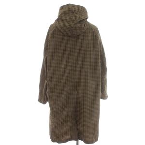 DANTON ナイロンコート ギンガムチェック フード ロング コート 36 S カーキ 茶