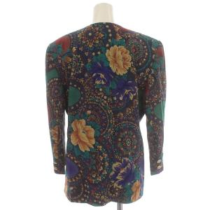 LEONARD FASHION ノーカラージャケット 花柄 シルク ジャケット 11号 L ネイビー 紺