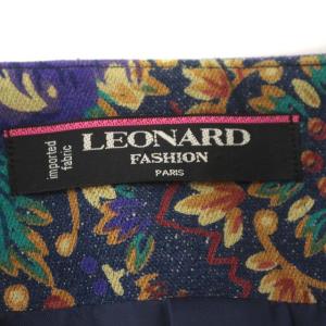 LEONARD FASHION ノーカラージャケット 花柄 シルク ジャケット 11号 L ネイビー 紺