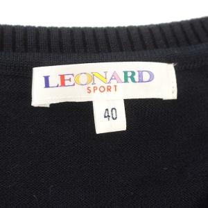 LEONARD SPORT ニット 長袖 花柄 ウール 薄手 セーター 40 M ネイビー ピンク