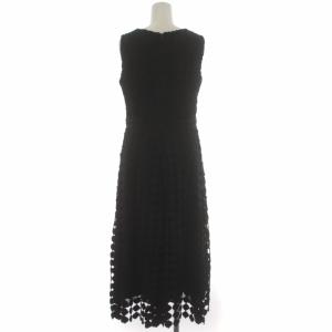 Grace Class ケミカル切替ワンピース フレアワンピース ミモレ ロング ノースリーブ レース 刺繍 コットン 38 M 黒 ブラック 27331024