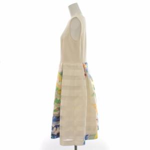 Grace Class ボーダージャガードフラワーワンピース フレア ひざ丈 ノースリーブ シースルー 花柄 38 M 白 ホワイト 27135208-0