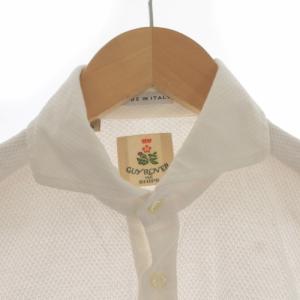 GUY ROVER PER SHIPS ポロシャツ 半袖 無地 ハーフボタン ロゴ刺繍 コットン100％ S 白 ホワイト