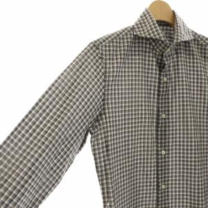 GUY ROVER PER SHIPS シャツ チェック ホリゾンタルカラー 長袖 イタリア製 XS グレー