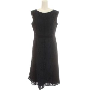 レースフレアワンピース ワンピース 花柄 レース ノースリーブ バイカラー 36 S 黒 ネイビー