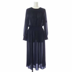 ワンピース マキシ ロング 長袖 シアー シースルー 38 M 紺 ネイビー