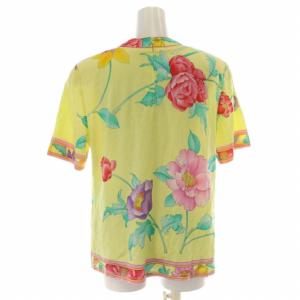 LEONARD FASHION カットソー Tシャツ 花柄 Vネック 半袖 M 黄色 イエロー