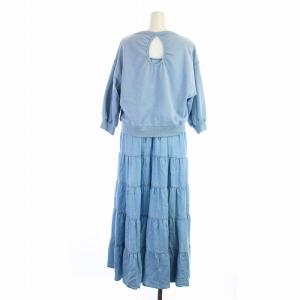 Diagram 21SS 2点セット ティアードワンピース フレア ロング マキシ ノースリーブ トレーナースウェット 五分袖 クルーネック