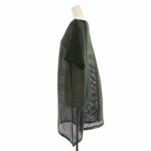 me ISSEY MIYAKE ボートネック メッシュ カットソー チュニック 半袖 カーキ 緑 MI53JT312