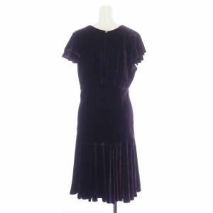 RALPH LAUREN ワンピース ミモレ ロング 半袖 ベロア フリル 11 L 紫 パープル