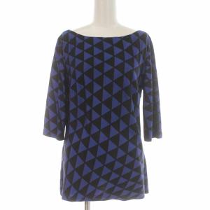 PRADA 15年製 カットソー シルク 総柄 七分袖 42 11号 L 紺 ネイビー 黒 ブラック