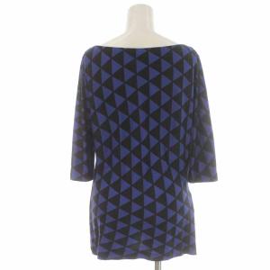 PRADA 15年製 カットソー シルク 総柄 七分袖 42 11号 L 紺 ネイビー 黒 ブラック