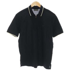 23SS ストライプポロシャツ 半袖 ハーフジップ イーグルロゴ刺繍 XS 紺 ネイビー 白 ホワイト