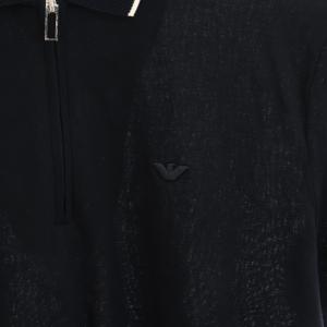 EMPORIO ARMANI 23SS ストライプポロシャツ 半袖 ハーフジップ イーグルロゴ刺繍 XS 紺 ネイビー 白 ホワイト