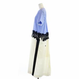 sacai 21SS ショルダージップドッキング ワンピース 半袖 刺繍 1 ブルー ホワイト 21-05594