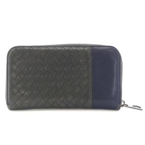 BOTTEGA VENETA ミディアムグレーアトランティックラムスキンジップアラウンドウォレット 長財布 小銭入れ ラウンドジップ イントレチャート グレー