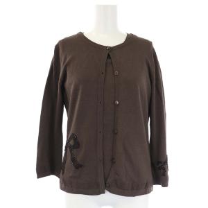 アンサンブル カーディガン 七分袖 ニット セーター ノースリーブ リボン ビーズ 40 L 茶 ブラウン