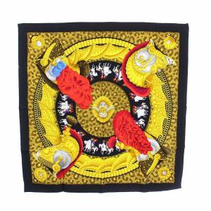 CASQUES ET PLUMETS 面貌のない兜 カレ90 スカーフ 絹 シルク100％ 黒 黄色 ブラック イエロー