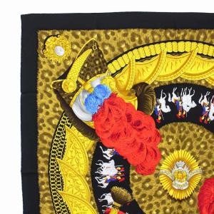 HERMES CASQUES ET PLUMETS 面貌のない兜 カレ90 スカーフ 絹 シルク100％ 黒 黄色 ブラック イエロー