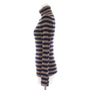 BURBERRY BLUE LABEL タグ付き リブニット カットソー ボーダー タートルネック ウール E1N24-621-40 長袖 38 S-M 茶 ブラウン