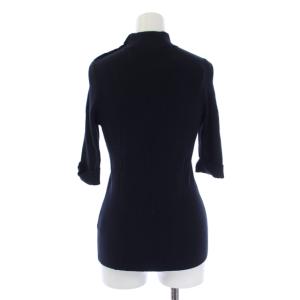 BURBERRY BLUE LABEL タグ付き リブニット カットソー ハイネック 五分袖 金ボタン E1N86-839-29 38 S-M 紺 ネイビー