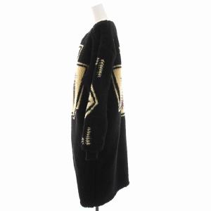 PENDLETON ノーカラー コート ボア ロング カーディガン アウター F 黒 ブラック