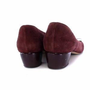 Salvatore Ferragamo ヴァラ スエード パンプス チャンキーヒール リボン 9.5C 27cm ボルドー