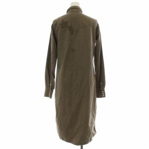 REMI RELIEF ワンピース シャツワンピ ワーク ミリタリー ひざ丈 スタッズ フラワーモチーフ スター 星柄 ダメージ加工 長袖 F カーキ