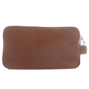 Ermenegildo Zegna セカンドバッグ ポーチ スクエア 裏地ストライプ レザー 茶色 ブラウン