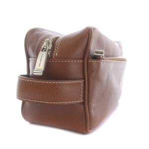 Ermenegildo Zegna セカンドバッグ ポーチ スクエア 裏地ストライプ レザー 茶色 ブラウン