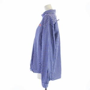 DANTON 丸衿プルオーバーシャツ カットソー 長袖 ギンガムチェック 36 M 青 ブルー 白 ホワイト JD-3564TRD