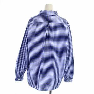 DANTON 丸衿プルオーバーシャツ カットソー 長袖 ギンガムチェック 36 M 青 ブルー 白 ホワイト JD-3564TRD