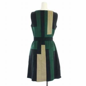 SYBILLA ワンピース ひざ丈 ノースリーブ フェイクスエード パッチワーク ベルト付き M 緑 グリーン 黒 ブラック