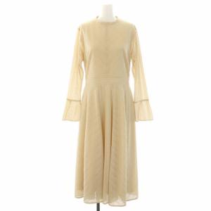 18AW ジャガードレースタートル ワンピース フレア ひざ丈 ハイネック フレアスリーブ 長袖 38 M ベージュ