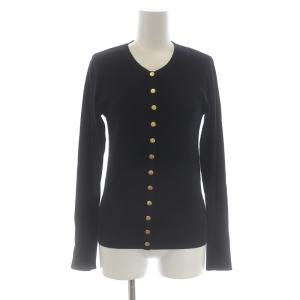CARDIGAN コットンニットカーディガンプレッション クルーネック 長袖 ロゴボタン 1 S 黒 ブラック J155