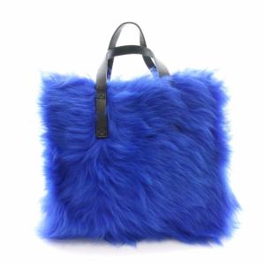 MARC JACOBS ファー ハンドバッグ ショルダー 2way チャーム付き 鞄 青 ブルー