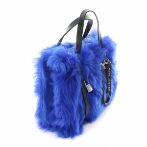 MARC JACOBS ファー ハンドバッグ ショルダー 2way チャーム付き 鞄 青 ブルー