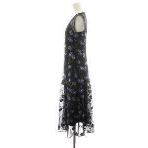 Grace Class 21AW シルエットフラワーレースドレス ワンピース ノースリーブ ミモレ ロング 36 S 黒 ブラック 紫 パープル 0121335010