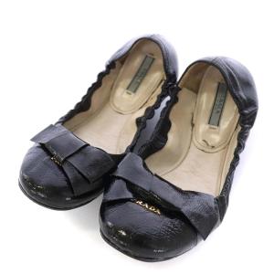 PRADA プラダ23cm バレエシューズエナメルリボンブラック