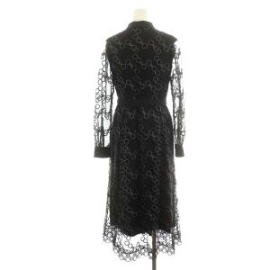 Diagram GRACE CONTINENTAL 22AW チェーンembワンピース ミモレ ロング 長袖 ベルト付き ラメ刺繍 チュール 36 S 黒 ブラック 35089
