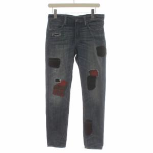 デニムパンツ ジーンズ ジップフライ リペア加工 ダメージ加工 26 S 青 ブルー