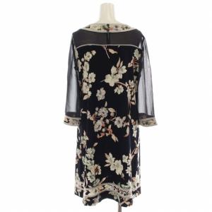 LEONARD FASHION ワンピース ドレス ミニ シアー 切替 花柄 七分袖 36 黒