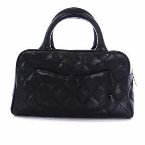 CHANEL マトラッセ キャビアスキン ココマーク ボストン ハンドバッグ ミニ ブラック 8番台